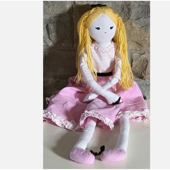 Pottery Barn Kids Cloth Blonde Muslin Linen Designer Doll 27" Pink Dress - Picture 1 of 7